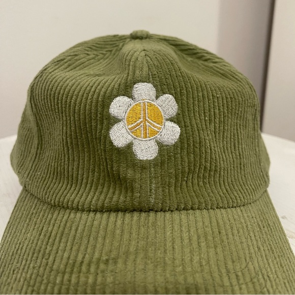 Green Corduroy Daisy Peace Sign Hat - Vintage Inspired - Unisex - OSFA - Picture 3 of 6
